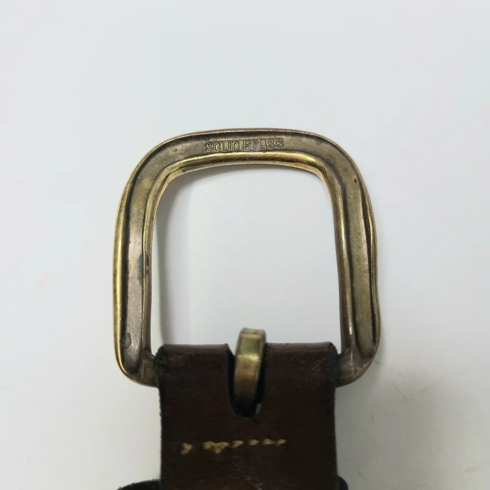 Sailfish Marina Genuine Leather Canvas Brass Buckle Tan Brown Distressed Belt